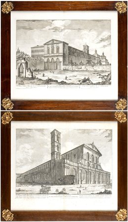 Jean Barbault (after) - Freicenet ( - 1760 ca. (fl.)) , (1705 - 1766) 
Veduta della Chiesa di San Sebastiano fuori delle Mura | Veduta della Basilica di San Paolo fuori delle Mura 
 