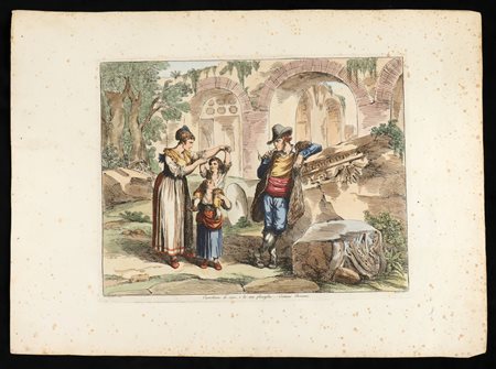 Bartolomeo Pinelli (1781 - 1835) 
Carrettiere di vino, e la sua famiglia – Costumi Romani 1821
 