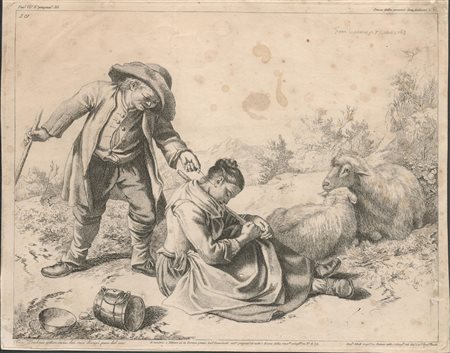 FRANCESCO LONDONIO (Milano, 1723 - Milano, 1783) 
Una pastorella che dorme e un pastore 1782
 