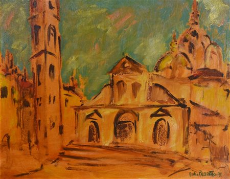 Livio Pezzato TORINO: IL DUOMO, 1991 olio su cartone telato, cm 35x45 firma e...