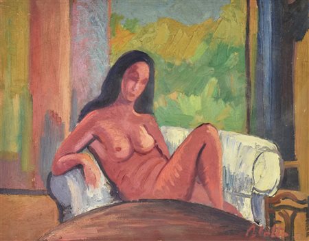 Luciano Blotto NUDO FEMMINILE olio su tavola, cm 38x48 firma sul retro:...