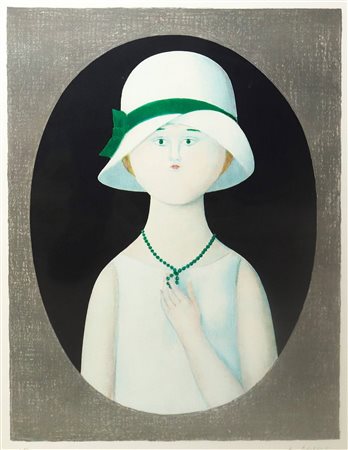 Antonio  Bueno (berlino 1918-Firenze 1984)  - Donna con cappello e collana