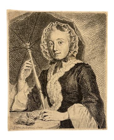 Johann Gottlieb Glume (1711 - 1778) Fanciulla con ombrello 1749 acquaforte su...