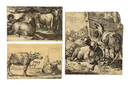 Lotto di 3 fogli XVII secolo e successivi incisione su carta 90 x 140mm; 85 x...