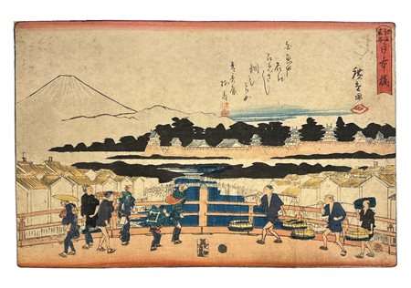 Utagawa Hiroshige (1797 - 1858) Nihonbashi xilografia 224 x 345mm Firmato e...