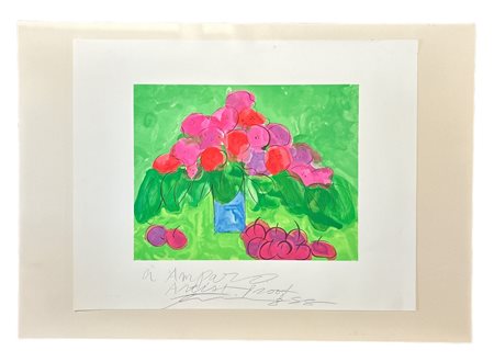 Walasse Ting (1929 - 2010) I love cherries and flowers 1980 acquaforte e...