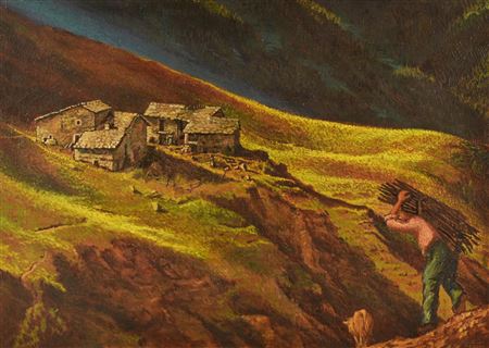 Victor Jung Bertinat L'ALPE (COLLE DEL MULO) olio su masonite, cm 50x70 firma...