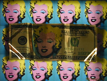 Badface MARILYN 197M GOLD, 2022 tecnica mista su carta applicata su...