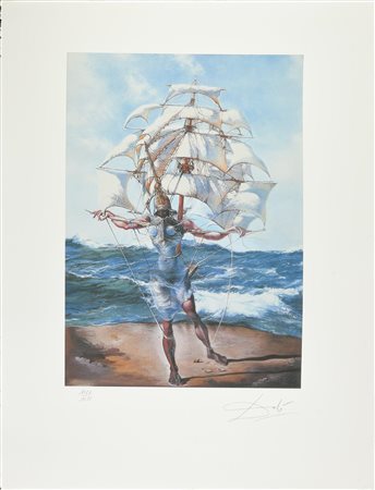 Da Salvador Dali' LA NAVE stampa tipografica su carta cotone, cm 65x51; es....