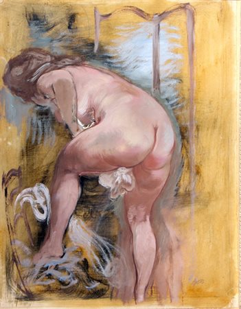 GROSZ George (Berlino 1893 - Berlino 1959) Bending female nude, 1940 olio e...