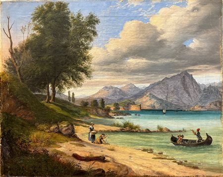  
Paesaggio lacustre Inizio XX sec.
olio su tela 37 x 47 cm