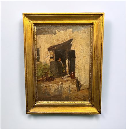 Teofilo Patini (1840 - 1906) 
Scena di paese 
olio su tela 51 x 36 cm