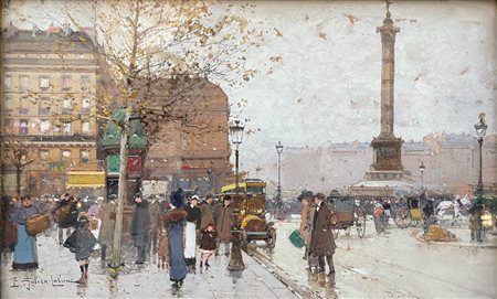 Eugène Galien - Laloue (1854 - 1941) 
Place de la Bastille 
tecnica mista su carta 19 x 30,5 cm