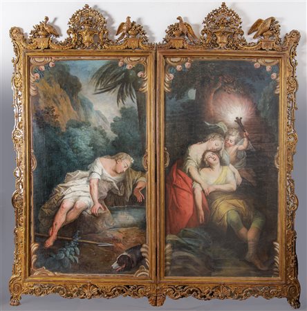  
Grande paravento manifattura francese; fine XVIII - inizi XIX sec
 260 x 256 cm (singola anta 128 cm)