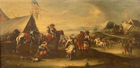  
Scena di accampamento con concerto campestre inizi del XVIII secolo
olio su tela cm 52,5 x 106