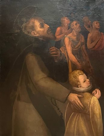  
Santo Francescano con fanciullo e anime del purgatorio Scuola Toscana, fine XVI secolo
olio su tela 128 x 100cm