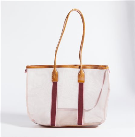 MIU MIU - Borsa rosa in tessuto trasparente.