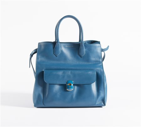 BALENCIAGA - Borsa in pelle color blu ottanio.