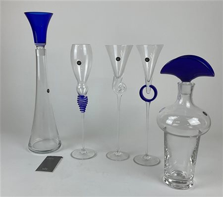 Rosenthal per Studio Linie Due caraffe e tre calici in cristallo trasparente inc