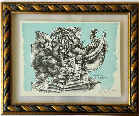 Ercole Pignatelli "Monumento dell'elefante" 
litografia a colori
cm 49x66
firmat