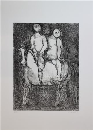 Marino Marini "Passeggiata" 1968
acquaforte
(lastra cm 45x34,5; foglio cm 75,5x5