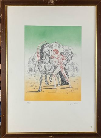 Giorgio De Chirico "Arciere con cavallo" 1972
acquaforte e acquatinta a colori
(