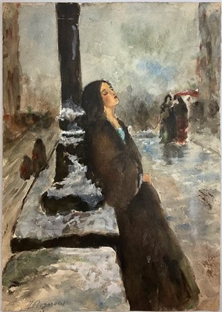 Franco Rognoni "Sotto la neve" 1932
acquerello su carta
cm 31,5x21,8
firmato in