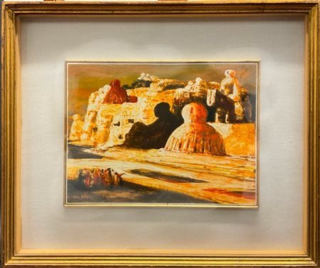 Salvatore Fiume "Isole di statue" 
olio su tavola
cm 26x35
Firmato in basso a si