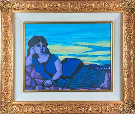 Domenico Cantatore "Donna sdraiata in blu" 
acrilici su tela
cm 40x50
firmato in