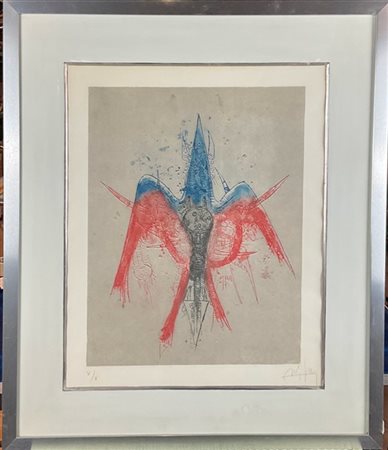 Wifredo Lam "Senza titolo" 
acquaforte e acquatinta a colori
lastra cm 47x37
fir