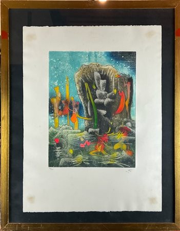 Roberto Matta "Senza titolo" 
acquaforte e acquatinta a colori
(lastra cm 40x31,