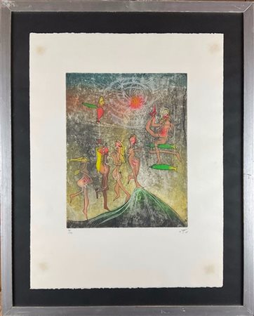 Roberto Matta "Senza titolo" 
acquaforte e acquatinta a colori
(lastra cm 40x31,