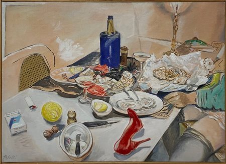 Silvio Pasotti "Una cena in rosso" 1994
olio su tela
cm 54x71
firmato in basso a