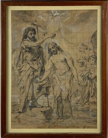 Luigi Morgari "Battesimo di Cristo"
 disegno preparatorio a pennello e inchiostr