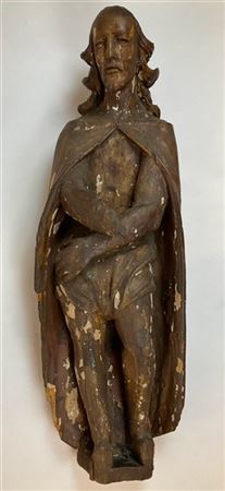 Scultore del secolo XVIII "Ecce Homo" in legno intagliato (h cm 93,5) (difetti