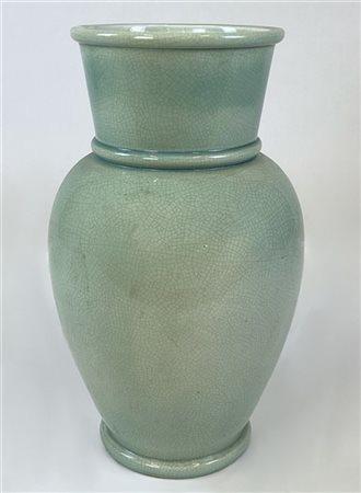 Vaso portaombrelli in ceramica verde a craquelure (h. cm 54) (lievi difetti)