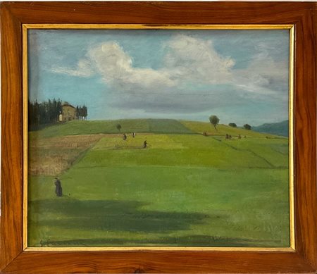 Giuseppe Luzzana "Campi coltivati" 
olio su compensato (cm 49x59)
In cornice (di