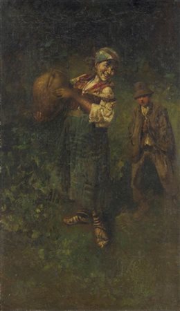 Tito Pellicciotti  (Barisciano 1872 - L'Aquila 1943) (Attribuito)  "Pastorelli" olio su tela (cm 61x37)