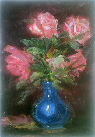 FIRMA INDECIFRATA N.D. ( -) 1900 Rose 1954 Olio su cartoncino 35,00x25,00...