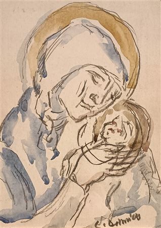 DE AMICIS CRISTOFORO Alessandria (Al) 1902 Madonna con bambino Acquarello su...