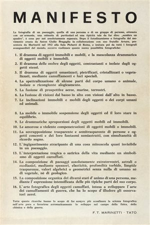 Marinetti Filippo Tommaso, Manifesto [della fotografia futurista]. S.d.e....