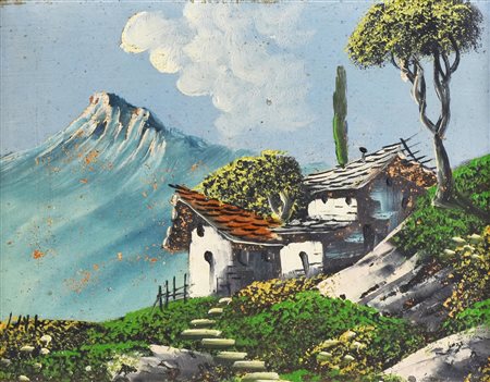 Anonimo BAITA IN MONTAGNA olio su masonite, cm 18x24