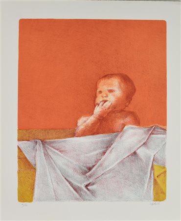 Giovanni Cappelli FIGURA NEL ROSSO, 1982 litografia, cm 70x50; es. 84/125...
