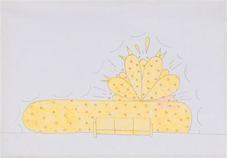 LILY VAN DER STOKKER(1954)Fluo orange wallpainting and couch2000Matita e...