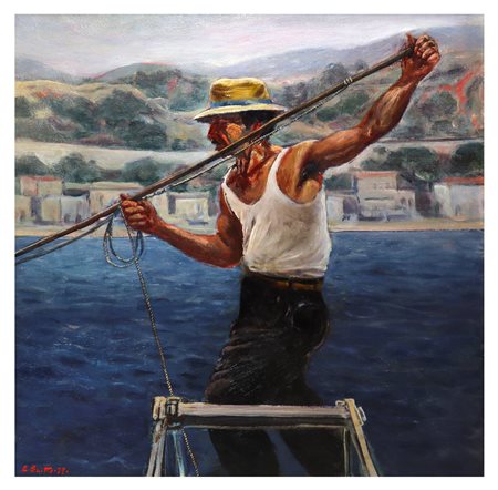 Eligio Egitto (Messina 1933)  - Pescatore con fiocina