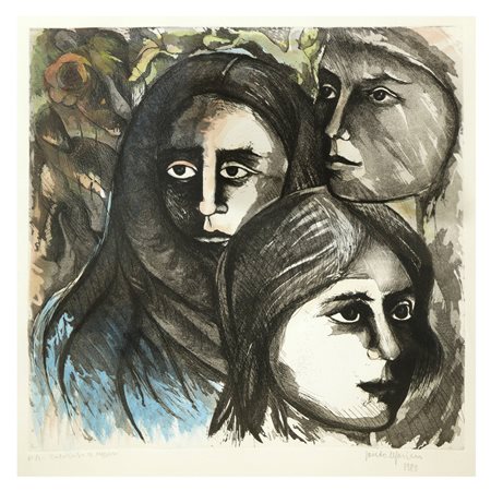 Santo Marino (Militello val di Catania  1924-1991)  - Volti di ragazze, 1980