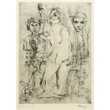 Vincenzo Marano (Acicastello 1938-2016)  - Gruppo di personaggi, 1957