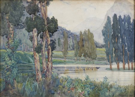 ACQUUARELLO PAESAGGIO LACUSTRE, 1925