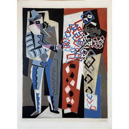 Gino Severini, Arlecchino, serigrafia, firma in basso a dx, cm 65x50. Senza...