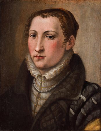 Michele Tosini, detto anche Michele di Ridolfo del Ghirlandaio (1503 - 1577) , ambito di
Ritratto di nobildonna